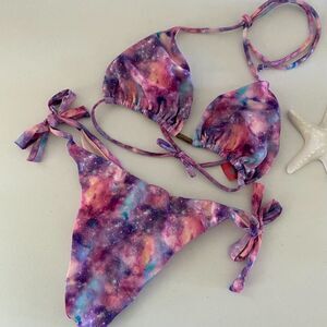 MARETOA Galactic Purple Brazilian‎ Bikini with Ruched Back Size L